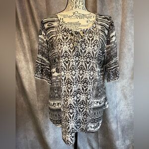 ONE WORLD Black and White Boho Blouse